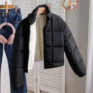 SHEIN Black Bomber Jacket with Cream Lining